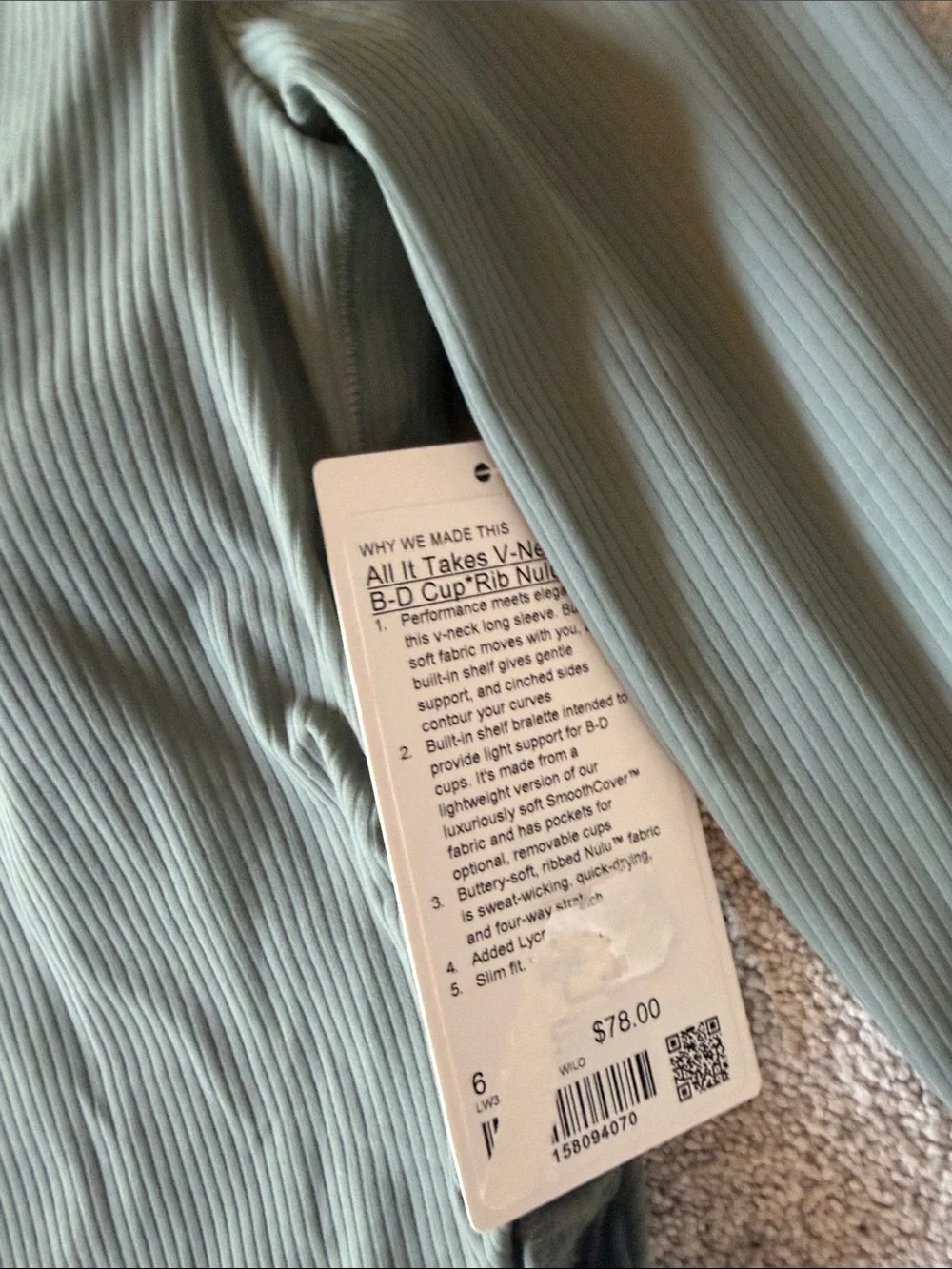 lululemon athletica All It Takes Ribbed Nulu V-Neck Long-Sleeve Shirt size 6 NWT - Picture 9 of 11